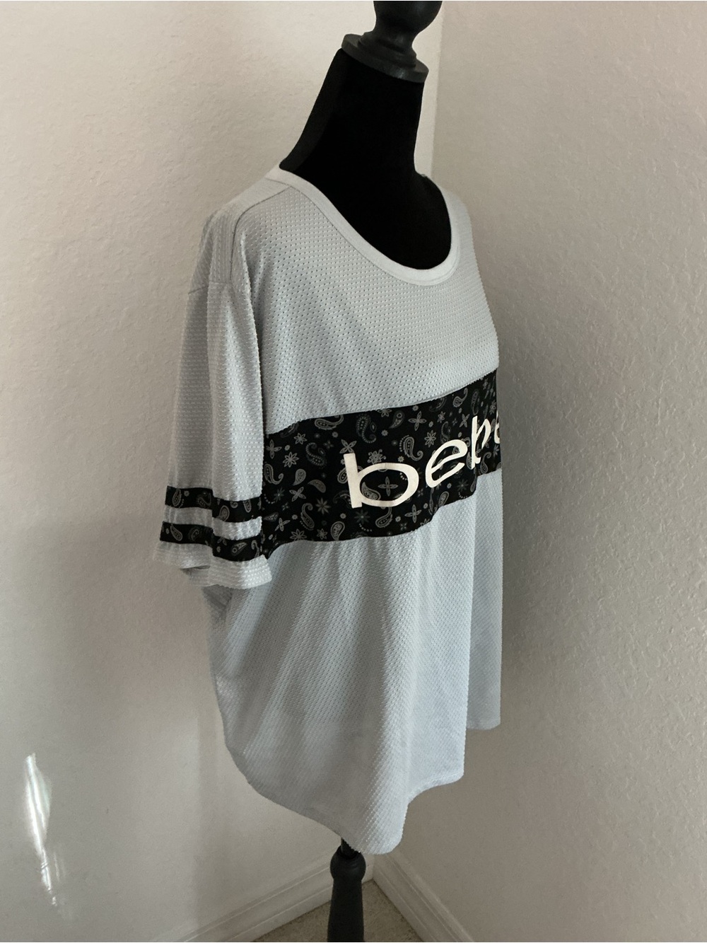 Bebe Sport 3X Gray Textured Logo Tee Oversized Athleisure Top Plus Size - Picture 3 of 12